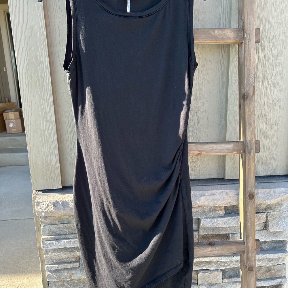 Bobi Los Angeles Womens Shirred Ruched Tank Dress Black Cotton Size Medium